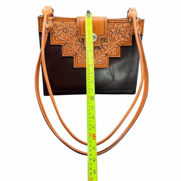John Wheeler Maker Hand Tooled Leather Floral Shoulder Bag Western Boho Brown - Picture 3 of 14